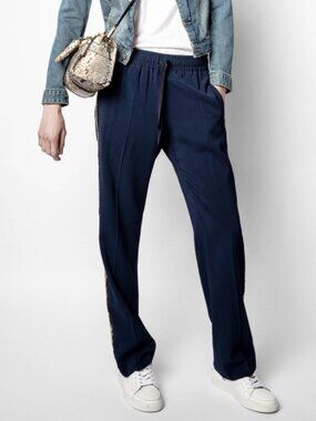 NWT $298 Zadig & Voltaire Pomy Ink Logo Band Pull-On Straight Training Pants 36